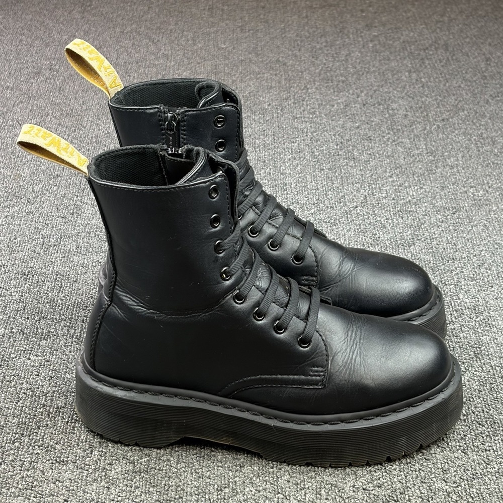 Dr. Martens V Jadon II Mono Black Vegan Platform Combat Boots Side Zip US M9 W10